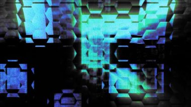 Siyah arkaplanlı mavi pikselli mozaik ve tahıl etkisi. Siyah arkaplanda ışıldayan küçük mozaik. Şekillendirilmiş şablon yaratıcı dijital arkaplan 4k