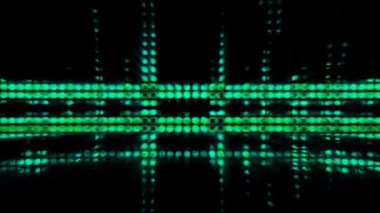 Hız noktaları geçmişe dönük pikselli arka plan animasyonu. Yeşil televizyon sinyalleri, soyut geometrik hareket arkaplanı. Ekran video animasyonu 4K 3840x2160