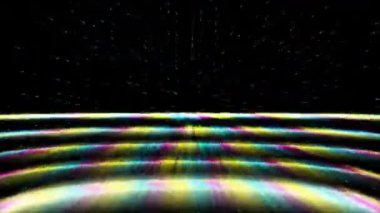 Hız çizgileri geçmişe dönük animasyon. Televizyon sinyallerinin renkli gökkuşağı geçiş ışınları soyut geometrik hareket arkaplanı. Ekran video animasyonu 4K 3840x2160