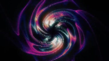 Yatay çizgilerle siyah arkaplanda renkli kıvrımlı girdap - Canlandırma