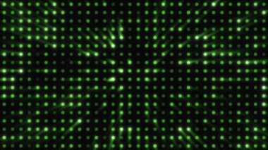 Siyah arkaplanda 4k yarım tonluk dairesel animasyon deseni. Yeşil küçük daireler çizgisi. Tahıl etkisi. Açık hareket tasarımı. Puantiyeli süs. Radyo dalgaları BG