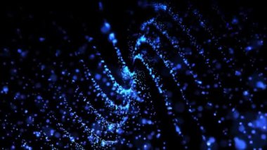 Canlandırılmış mavi renk sarmal dalgalı soyut dijital parçacık arkaplanı, animasyon siber veya teknoloji yavaş çekim arkaplanı