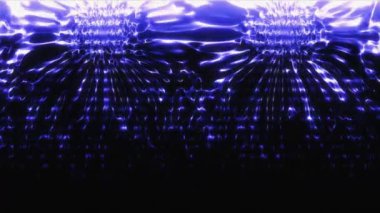 Siyah yatay çizgilerde titreşen parçacıkların olduğu soyut bir arkaplan. Uzay-zaman kavramı. Koyu mor renk. 