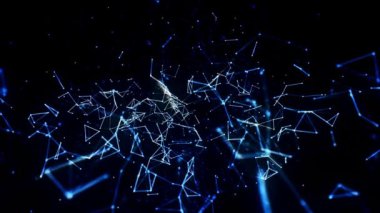 Neon mavisi hareketli çizgilerin soyut arkaplanı bir pleksus oluşturmak için bağlandı. Bilim ve teknoloji, ağ ve iş BG. Yüksek kaliteli hareket tasarımı