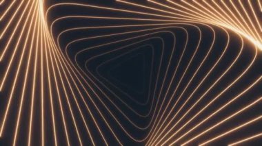 Soyut üçgen şekilli animasyon arkaplanı, turuncu neon renkli parlayan çizgiler, fütüristik 3D animasyon, 4K