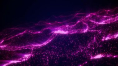 Soyut arkaplan ışınları, animasyon siber veya teknoloji arka planına sahip soyut dijital parçacık dalgası.