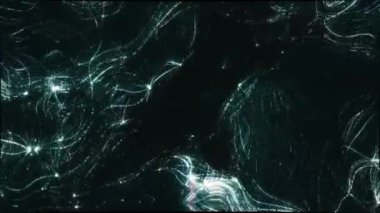 Karanlık arka planda dinamik dalgalar oluşturan parlak çizgiler, dijital veri akışının veya soyut teknolojinin göstergesi