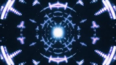 Fütürist mavi bir koridorda soyut ve sonsuz bir uçuş. Hiper uzay parçacıkları tünelinin 3 boyutlu animasyonu. 4K video. 3d hazırlayıcı