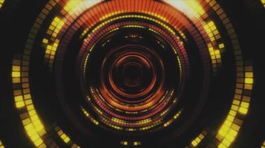 Neon ışıklı bilim kurgu tünel transformatörü. 4K soyut yüksek teknoloji tünel. Kamera tünelde dönüyor. Siber punk stili ya da yüksek teknoloji geçmişi. Turuncu ve sarı.