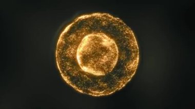 Turuncu enerji sihirli çember, küre, fütüristik dalgalardan ve atom enerjisi ve elektrik güç alanının çizgilerinden oluşan top. Soyut arkaplan. Yüksek kalite 4k video, hareket tasarımı.