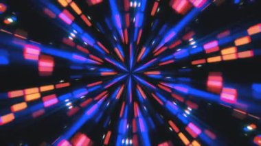 Renkli ışık dönüşleri, güzel disko ışıkları, soyut dönen çizgiler. Disko kulübünün renkli animasyonu.