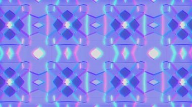 Mor renkli desenler ve neon ışıklı yardım ayrıntıları. Soyut sanat video animasyonunun 3d canlandırması