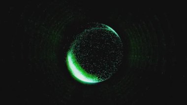 Canlı yeşil parçacıkların hipnotik hareketler yarattığı dijital bir evrende büyüleyici bir yolculuğa dalın. Duyuları büyüleyen ruhani bir ortam deneyimleyin..