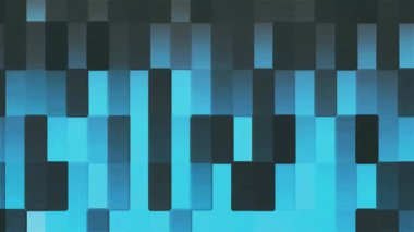 Mavi ve siyah dikdörtgenlerin karmaşık düzenlenmesi modern sanatsal ifadelerin sergilendiği çağdaş bir ortamda büyüleyici bir görsel deneyim yaratır. Video 4k, hareket tasarımı