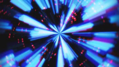 Parlak mavi ve kırmızı ışıklar büyüleyici bir şekilde dışarıya doğru parlayarak, izleyicileri büyüleyen enerjik ve renkli soyut bir desen yaratıyor. Video 4k, hareket tasarımı