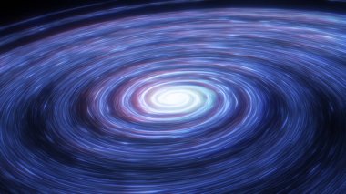 Zamanda ve uzayda bir solucan deliği, bilim kurguda bükülüyor. Renkli yıldızlar arasında hiper uzayda soyut bir sıçrama. Mavi uzay tünelinden uçuyor. Kusursuz döngü