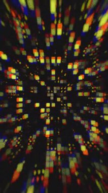 Renkli şekiller hareketli bir zemin oluşturan büyüleyici soyut bir ekran içinde girdap ve titreşim oluşturur.