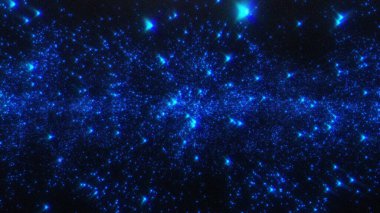 Soyut 4K mavi parlak parçacıklar ve yıldız animasyonu. Uzayda tahıl etkisiyle yeni hareket arkaplanı. Etkinlik, festival, sunum, müzik, gösteri, parti, ödül, moda, müzik, festival, kulüp, sahne