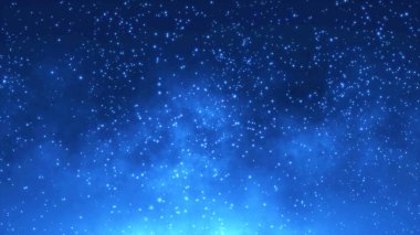 Odaklanmamış parçacıklar arka plan koyu mavi. Soyut koyu mavi yüzey ve yavaş çekimde parlayan parçacıklar. 4k