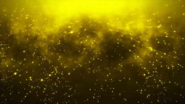 Sarı Parçacıklar Arkaplanda Hareket Ediyor. Hızlı enerji uçuş hattı. Aşağıdan bir parçacık. Siyah arkaplanda titreşen parçacık altın tozu. Noel animasyonu. Metin için soyut görüntü arkaplanı
