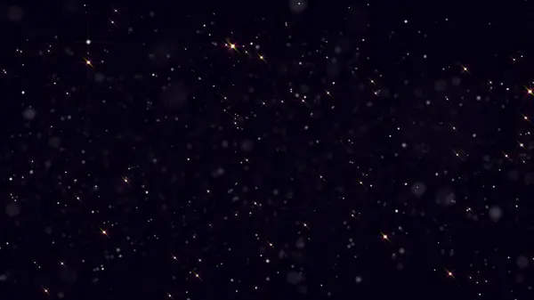 Siyah bir zemin üzerinde hareket eden soyut sarı parçacıkların animasyonu; altın turuncu parlak parçacıklar odak noktası