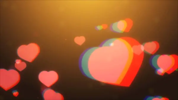 Sevgililer Günü Pembe Kırmızı Mavi Animasyon Kalpleri Aşk Kalplerini selamlıyor. Bokeh festivali, Sevgililer Günü için kalpler, evlilik yıldönümü. Geçmiş kalp sevgililer günü
