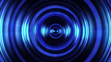 Fütürist mavi bir koridorda soyut ve sonu gelmez bir uçuş. Hiperuzay tünelinin animasyonu. VJ 4K videosu. 3d hazırlayıcı