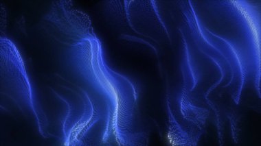 Bokeh etkisi ile yanıp sönen parçacıklar çizgisi olan soyut bir arkaplan. Uzay-zaman kavramı. Soğuk mavi renk canlandırması