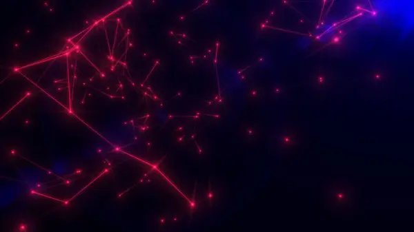Lüks mavi pleksus arka planı. Parlayan çizgilerin ve noktaların modern teknoloji arka planı. Evrendeki kırmızı toz parçacıkları. Uzayda parlak yıldız takımyıldızları. Teknoloji, bilim. 4k.
