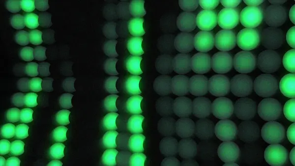 Karanlık arka planda gelecekteki noktalar. Tahıl etkisiyle parlayan yeşil müzik dalgası. Büyük veri dijital kodu. Teknoloji mi yoksa Bilim Sancağı mı? 3B görüntüleme