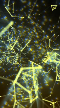 Çarpıcı bir animasyon birbirine bağlı çizgiler ve şekiller sergiliyor, cesur bir arka plana karşı derinlik ve hareket yaratıyor..