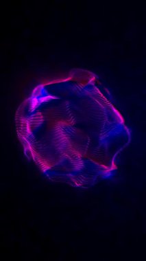 Soyut çizgiler bir küre oluşturur. Küre, koyu bir zemin üzerinde parlayan pembe ve mavi ışıkla aydınlatılır. Telefonlar için dikey duvar kağıtları.