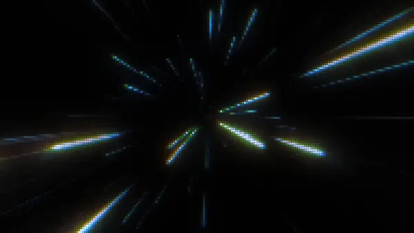 Lines Pixel Retro Gaming Electric Streaks in Dark Background. Neon Glowing Rays of Hyperspace in Time Travel Illustration.