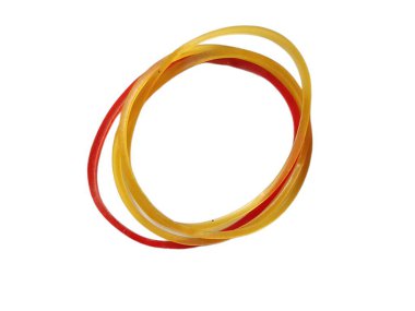 Beyaz arkaplanda izole edilmiş kırmızı ve sarı yuvarlak kurdele