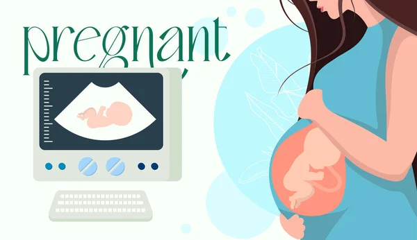 Niña Embarazada Con Ecografía Examen Abdominal Usg — Archivo Imágenes Vectoriales