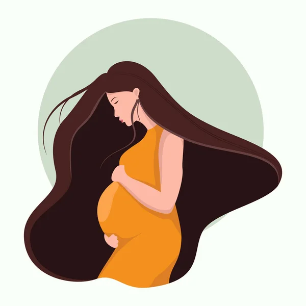Feliz Mujer Embarazada Ilustración Diseño Plano Bellamente Decorado Con Hojas — Archivo Imágenes Vectoriales