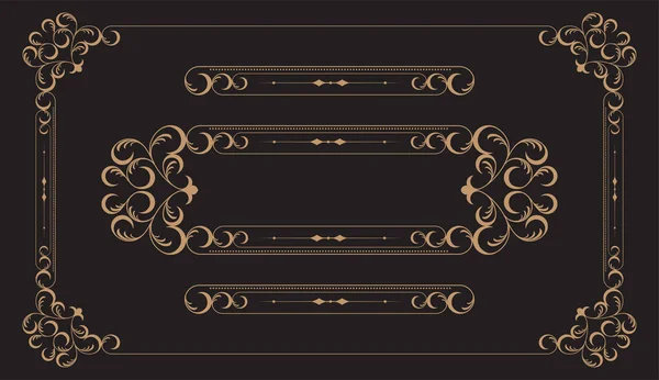 Goldene Rahmenvorlage Mit Dekorativen Ecklinien Und Ornamentkreisen Inneren Vektor Rahmen — Stockvektor