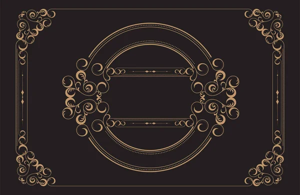 Goldrand Rahmen Mit Ornamentalen Ecklinien Und Ornamentkreisen Inneren Vektor Rahmen — Stockvektor