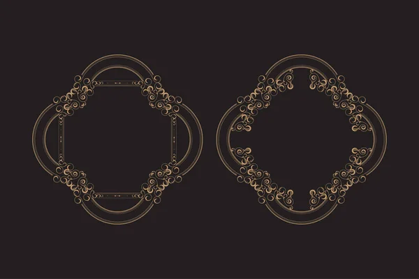 Goldene Rahmenvorlage Mit Dekorativen Ecklinien Oval Oder Kreisförmig Vektor Rahmen — Stockvektor