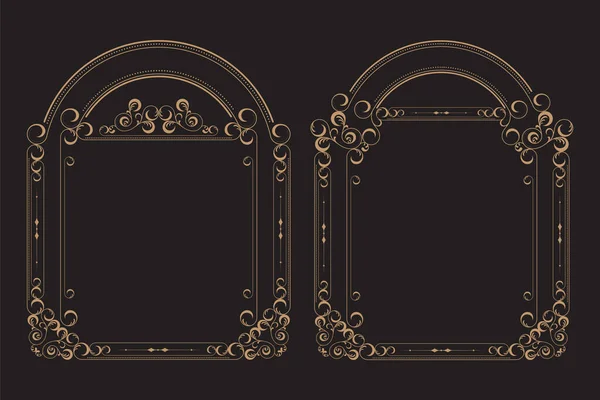Golden Border Frame Set Template Ornamental Corner Lines Oval Circle — Stockový vektor