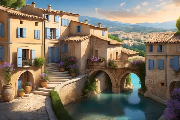 Provence Eski Güzel Bir Kasabası Arkaplan Duvar Kağıdı — Stok Vektör