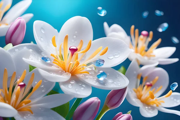 Σετ Λευκά Λουλούδια Στο Φως Του Ήλιου Ταπετσαρία Φόντου — Διανυσματικό Αρχείο