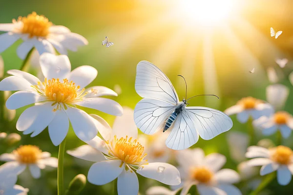 Set Weißer Blumen Sonnenlicht Hintergrundbild — Stockvektor