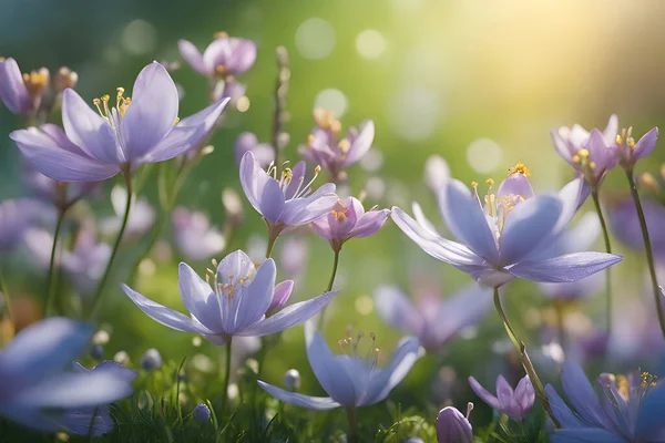 Zestaw Marco Piękne Kwiaty Tło Światła Słonecznego — Wektor stockowy