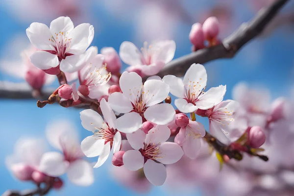 Bahar Kiraz Çiçekleri Seti Pembe Çiçeklere Yakın Çekim — Stok Vektör