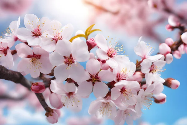 Frühlingskirschblütenset Nahaufnahme Auf Rosa Blumen — Stockvektor