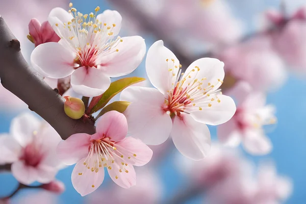 Conjunto Flores Cereja Primavera Fechar Flores Rosa — Vetor de Stock