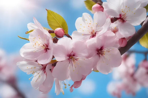 Набор Весенних Цветов Вишни Крупный План Розовых Цветах — стоковый вектор