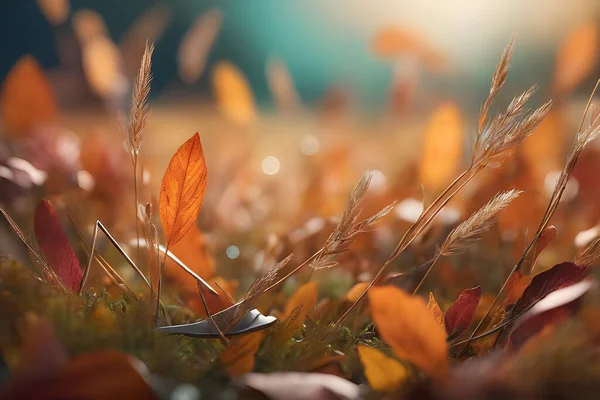 Gelber Herbst Nahaufnahme Auf Dem Boden Hintergrund Sonnenuntergang — Stockvektor
