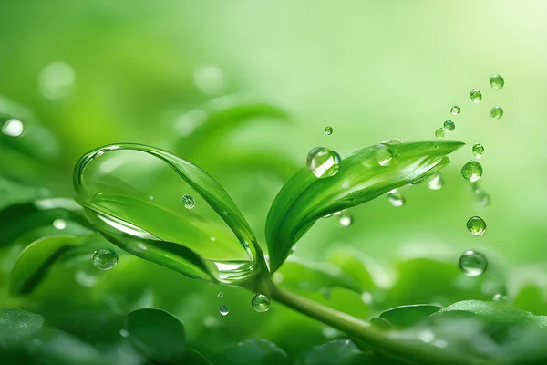緑の草の葉の上に水滴のマクロのセット 背景の壁紙 — ストックベクタ
